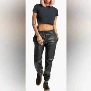 Lita by Ciera Black Beauty Leather Jogger  Pants NWT Med Ret $398